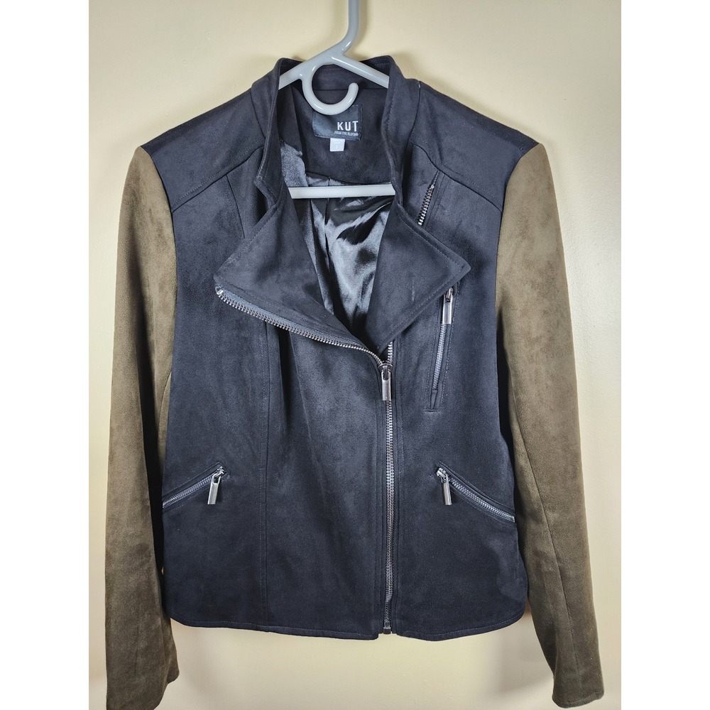 KUT From The Kloth Vegan Suede Zip Up Jacket Moto Asymmetric Sz Small